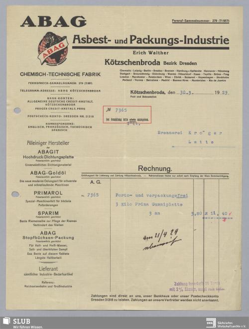 Vorschaubild von ABAG, Asbest- und Packungs-Industrie, Erich Walter, Kötzschenbroda
