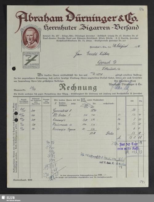Vorschaubild von Abraham Dürninger & Co., Herrnhuter Zigarren-Versand, Herrnhut i. Sa.