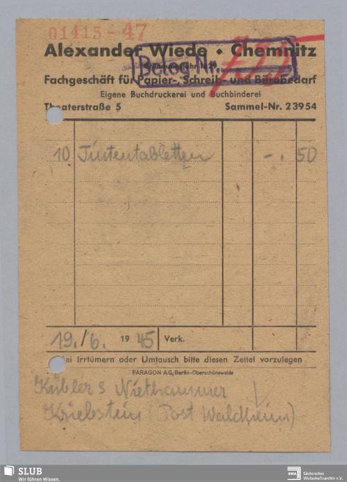 Vorschaubild von Alexander Wiede, Fachgeschäft für Papier-, Schreib- und Bürobedarf, eigene Buchdruckerei und Buchbinderei, Chemnitz
