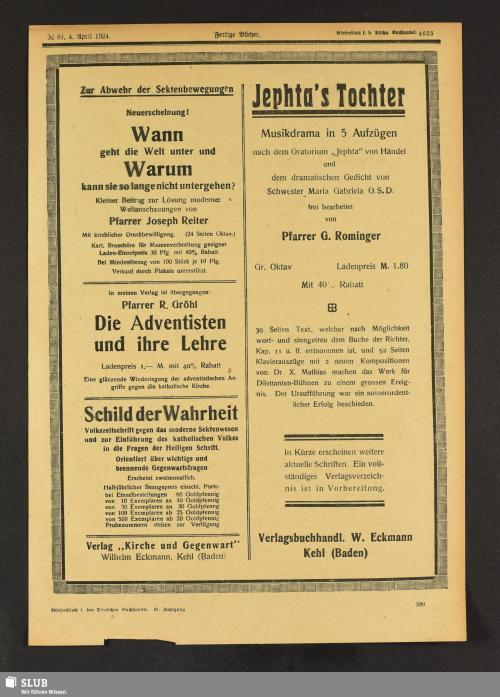 Historisches Borsenblatt Digital Borsenblatt Fur Den Deutschen Buchhandel 04 04 1924