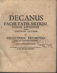 Vorschaubild von Decanus Facultatis Artium Studii Lipsiensis invitat Benevolum Lectorem ad Crastinam Promotionem XV. Candidatorum primae philosophiae laureae