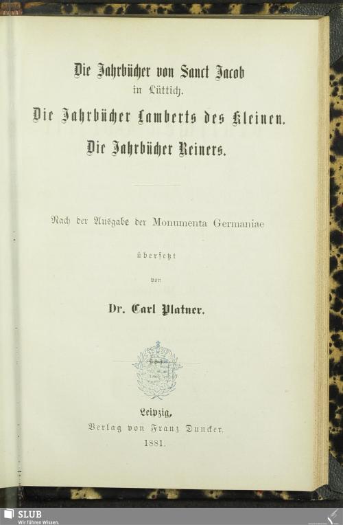 Vorschaubild von Die Jahrbücher von Sanct Jacob in Lüttich