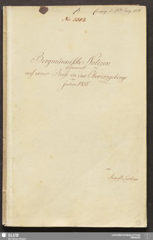 Vorschaubild von Bergmännische Notizen gesammet auf einer Reise in das Obererzgebirge im Jahre 1835 - 18.6970 4.