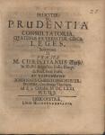 Vorschaubild von De Prudentia Consultatoria, Qvatenus Ea Versatur Circa Leges
