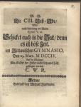 Vorschaubild von Die CIII. Buß-Ode, Wird nach Anleitung der Worte Ephes. V. 16. Schicket euch in die Zeit, denn es ist böse Zeit. im Zittauischen Gymnasio, Den 19. Mart. MDCCIV. Auf die Melodey: Wo Gott der Herr nicht bey uns hält. gesungen werden